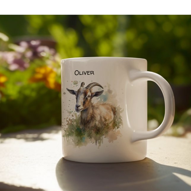 Caneca De Café Em Dois Tons Caprino de Aquarela, personalizado (Criador carregado)