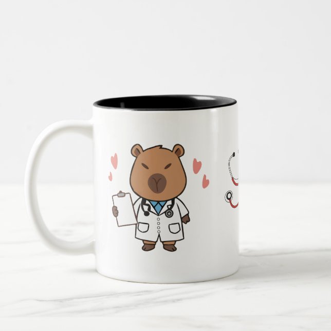 Caneca De Café Em Dois Tons Capybara Doctor Mug | Café Engraçado (Esquerda)