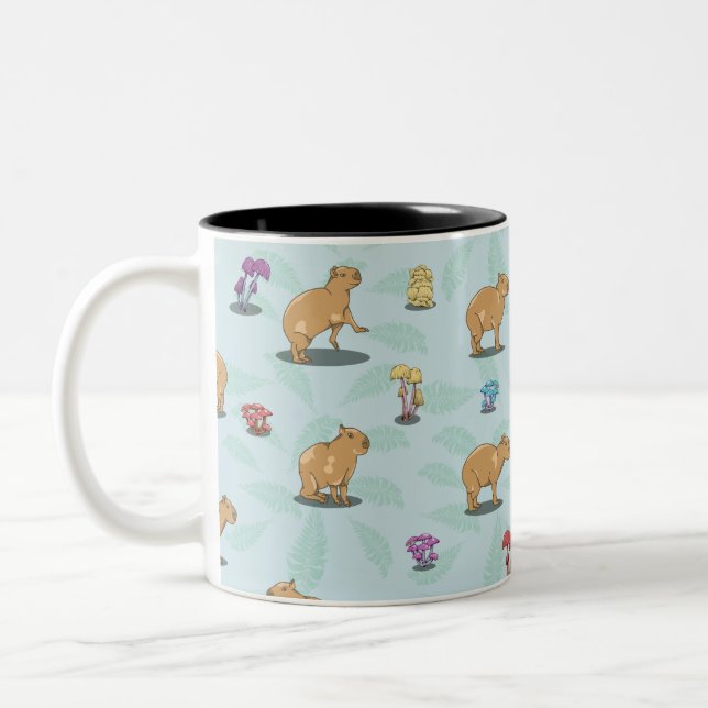 Caneca De Café Em Dois Tons Capybara e padrão de cogumelos (Esquerda)
