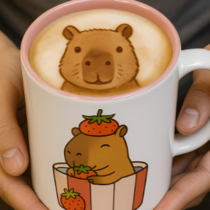 Caneca De Café Em Dois Tons Capybara e Strawberry Mug   Lover de Fruta Cinto