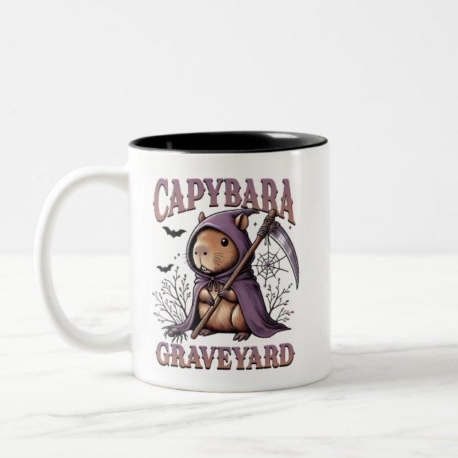Caneca De Café Em Dois Tons Capybara Graveyard Halloween (Esquerda)