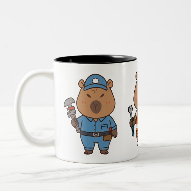 Caneca De Café Em Dois Tons Capybara Plumber Mug | Taça Encanada Engraçada (Esquerda)