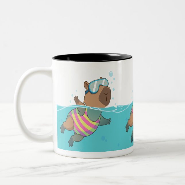 Caneca De Café Em Dois Tons Capybara Swimmer Mug | Café De Nadação Custa (Esquerda)