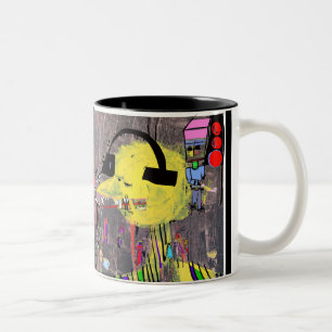 Caneca De Café Em Dois Tons CARA COM FONES DE OUVIDO 11 oz. caneca de dois ton