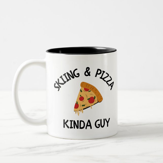 Caneca De Café Em Dois Tons cara de esqui e pizza (Esquerda)