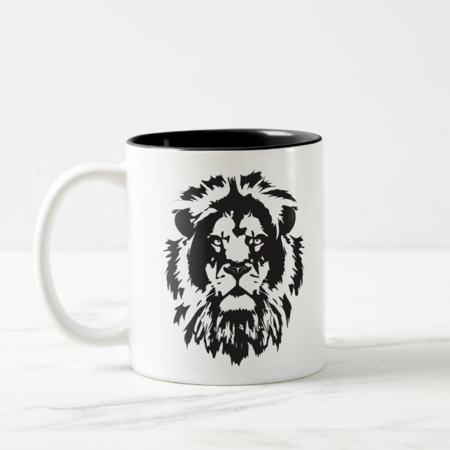 Caneca De Café Em Dois Tons Cara de leão, tatuagem de cabeça de leão (Esquerda)