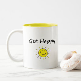 Caneca De Café Em Dois Tons Cara de Sol Sorridente Feliz e Fofa Cor Clara