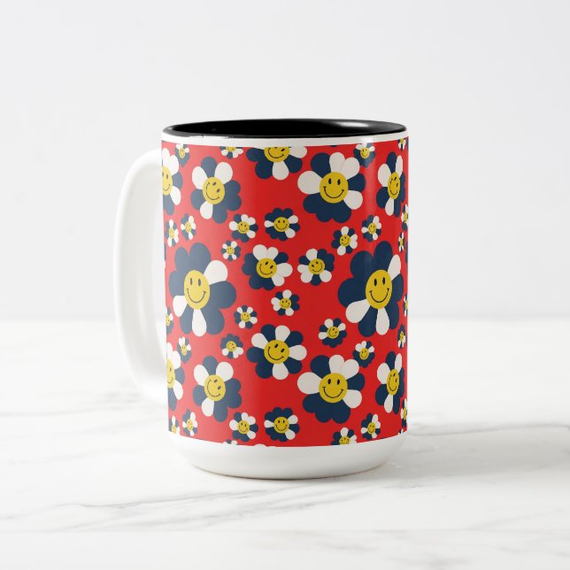 Caneca De Café Em Dois Tons Cara Sorridente Patriota Retro (Frente Esquerda)