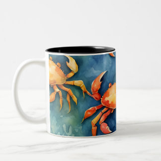 Caneca De Café Em Dois Tons Caranguejos Coloridos e Coral Marinho Costeiro em