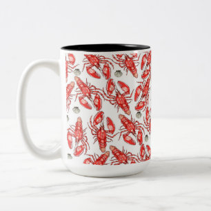 Caneca De Café Em Dois Tons Caranguejos e lagostas. Frutos do mar.