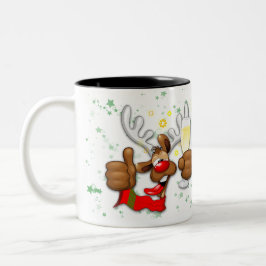 Caneca De Café Em Dois Tons Caráter de Natal Engraçado do Bebado Reindeer