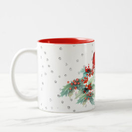 Caneca De Café Em Dois Tons Cardeal da aguarela nos acentos de prata dos ramos