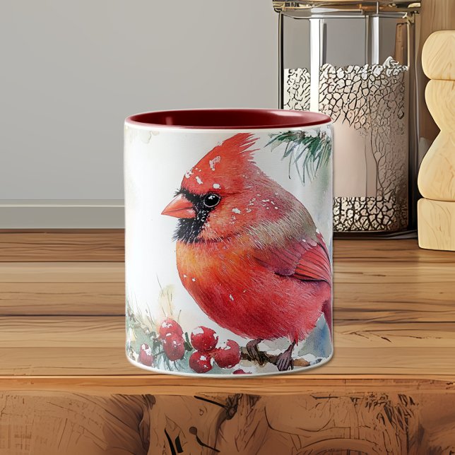 Caneca De Café Em Dois Tons Cardeal de Natal (Christmas Cardinal Coffee Mug)