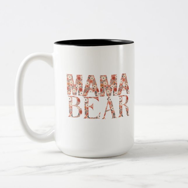 Caneca De Café Em Dois Tons Cardíaco Mama Bear Ditsy Floral (Esquerda)