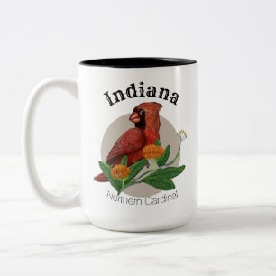 Caneca De Café Em Dois Tons Cardinais de Norte de Indiana com Plantas Nativas
