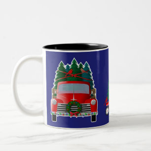 Caneca De Café Em Dois Tons Carga de Árvores de Natal Pequeno Caminhão Vermelh