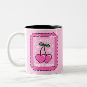Caneca De Café Em Dois Tons Carimbo de Cerejas Moldadas pelo Coração da JoyInt