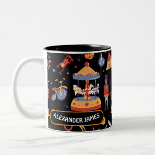Caneca De Café Em Dois Tons Carnaval Preto e Branco Padrão de Circo de Anivers