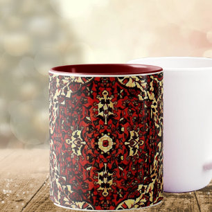 Caneca De Café Em Dois Tons Carpete persa olha em vermelho escuro e creme