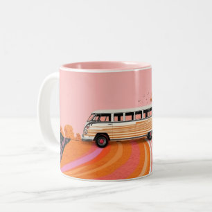 Caneca De Café Em Dois Tons Carrinha Volkswagen camper dos anos 60 ou 70.