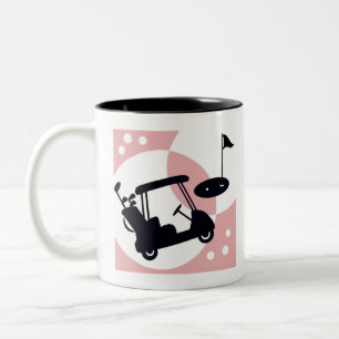 Caneca De Café Em Dois Tons Carrinho de golfe retrô preto e rosa