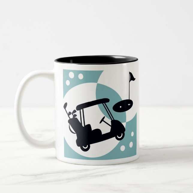 Caneca De Café Em Dois Tons Carrinho de golfe retroativo em preto e azul (Esquerda)