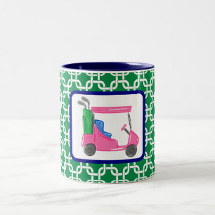 Caneca De Café Em Dois Tons Carrinho de Golfe Rosa Link Verde Esportivo Golfis