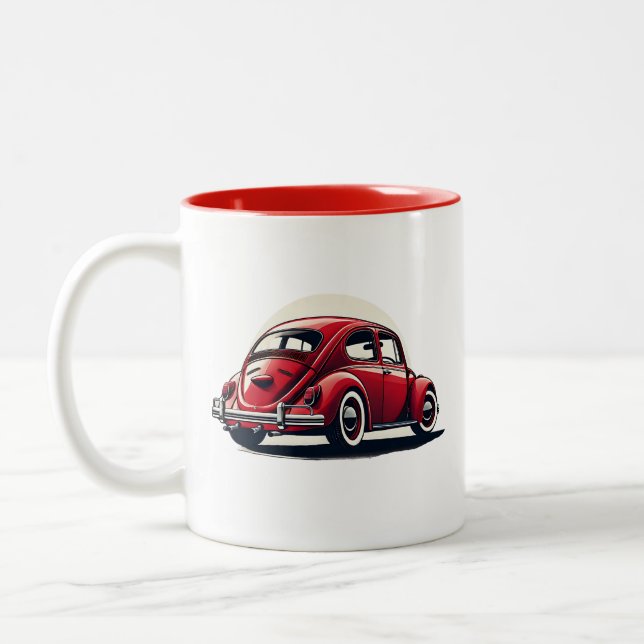 Caneca De Café Em Dois Tons Carro Clássico Vermelho Modelo 1960 (Esquerda)