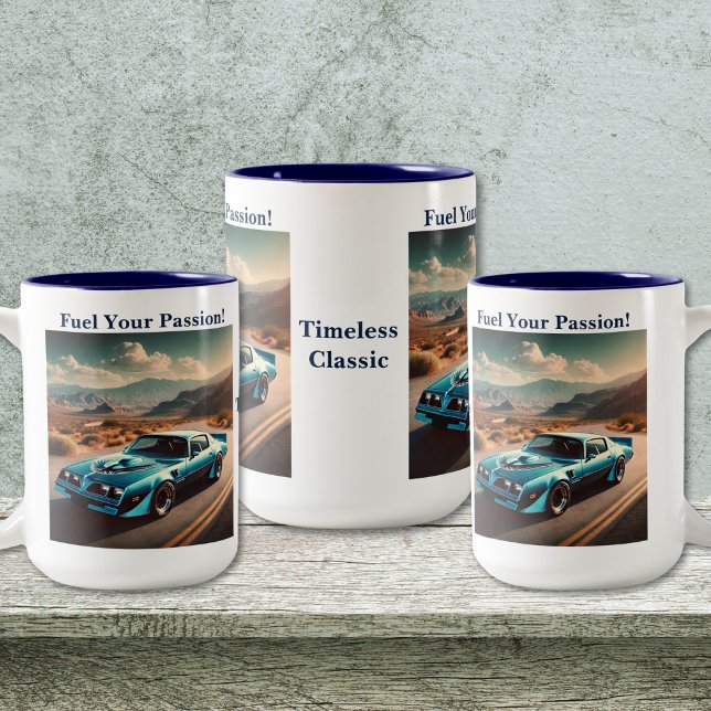 Caneca De Café Em Dois Tons Carro de Estilo Trans Azul Clássico (Personalize to add names/dates. Customize to change text, color, style or remove text.)