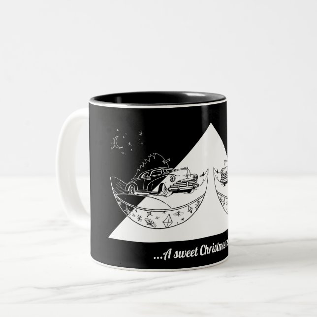 Caneca De Café Em Dois Tons Carro de Natal de Quadro Alcalino (Frente Esquerda)