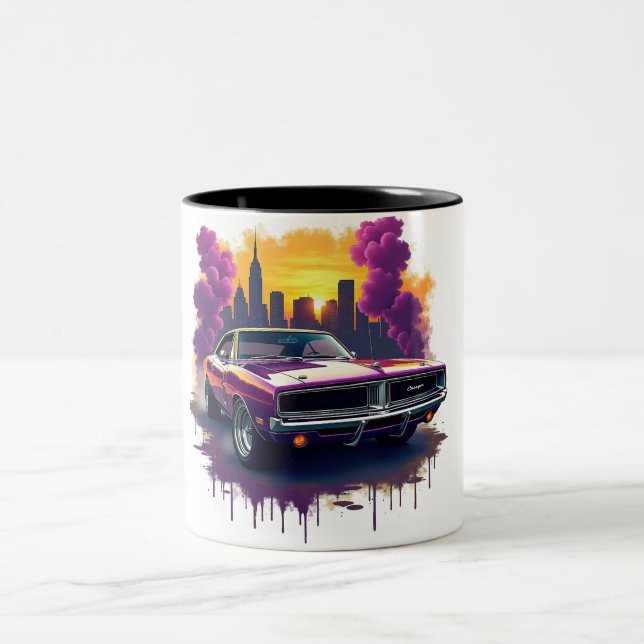 Caneca De Café Em Dois Tons Carro Musculoso com Grafite (Centro)