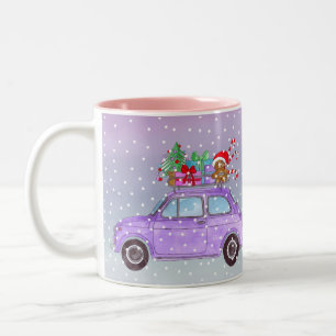 Caneca De Café Em Dois Tons Carro roxo com presentes de Natal