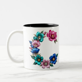 Caneca De Café Em Dois Tons Carta C Mug de café - Design floral para doação