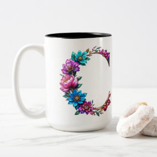 Caneca De Café Em Dois Tons Carta C Mug de café - Design floral para doação