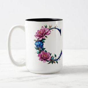 Caneca De Café Em Dois Tons Carta C Mug de café - Design floral para doação