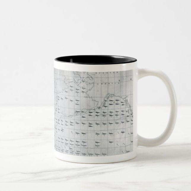 Caneca De Café Em Dois Tons Carta do North Pacific, 1851 da baleia (Direita)