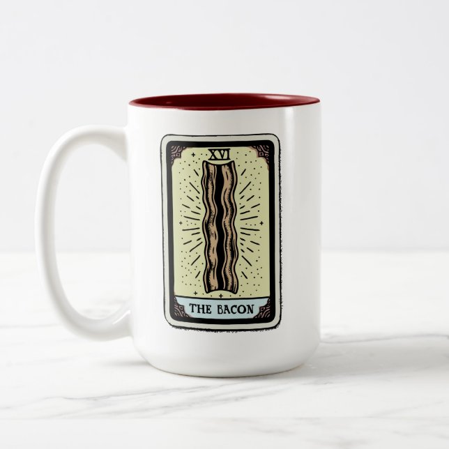 Caneca De Café Em Dois Tons Cartão Engraçado Bacon Tarot (Esquerda)