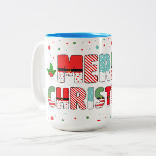 Caneca De Café Em Dois Tons Cartas de Natal Feliz em Cores de Férias