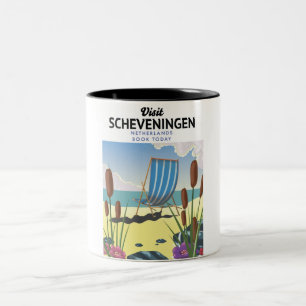 Caneca De Café Em Dois Tons cartaz da praia de Scheveningen Holanda