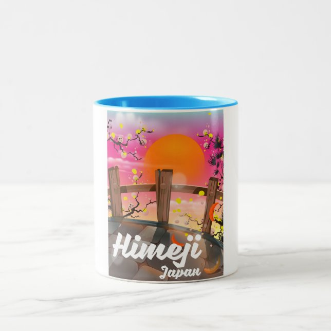 Caneca De Café Em Dois Tons Cartaz das flores de Himeji Japão. (Centro)