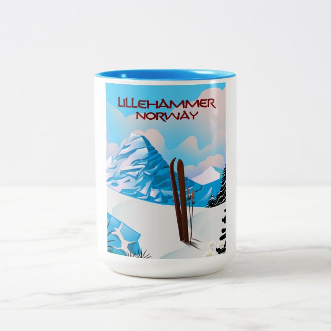 Caneca De Café Em Dois Tons Cartaz de esqui de Lillehammer Noruega. (Centro)