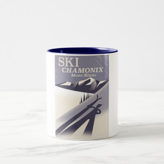 Caneca De Café Em Dois Tons Cartaz de esqui vintage Chamonix-Mont-Blanc (Centro)