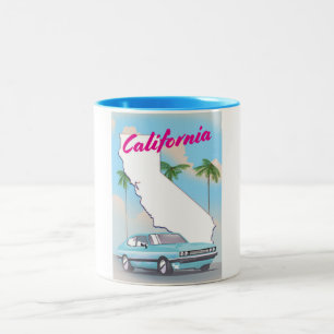 Caneca De Café Em Dois Tons Cartaz de férias estilo vintage da Califórnia