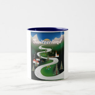 Caneca De Café Em Dois Tons Cartaz de férias estilo vintage da Suíça