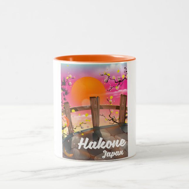Caneca De Café Em Dois Tons Cartaz de flores de Hakone Japão. (Centro)