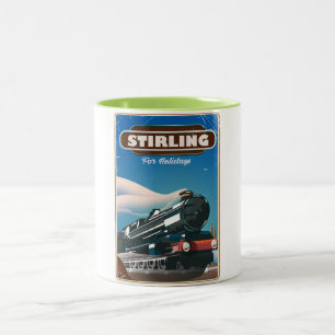 Caneca De Café Em Dois Tons Cartaz de trem vintage Stirling Escócia.