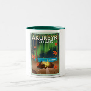 Caneca De Café Em Dois Tons Cartaz de viagem Akureyri Islândia