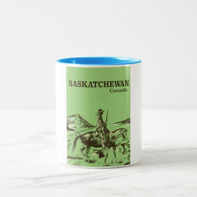 Caneca De Café Em Dois Tons cartaz de viagem antigo de Saskatchewan Canadá (Centro)