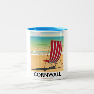 Caneca De Café Em Dois Tons cartaz de viagem clássico da praia de Cornwall