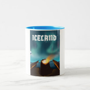 Caneca De Café Em Dois Tons Cartaz de viagem da aurora boreal da Islândia